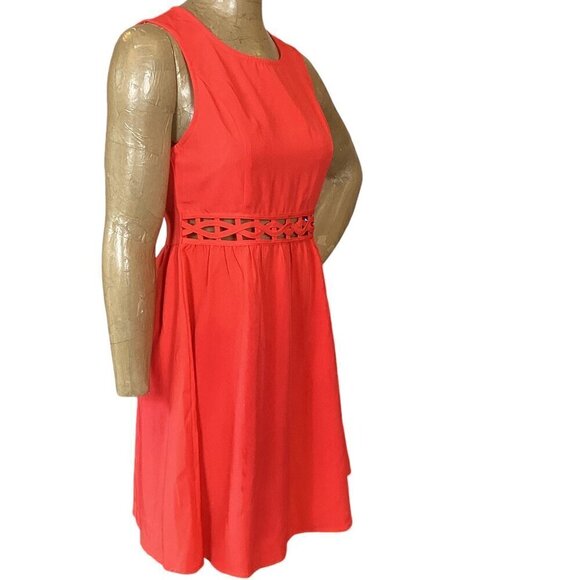TEMT Orange-Red Sleeveless Cutout Waist Fit and Flare Dress Sz 10 #19437 - Picture 3 of 8